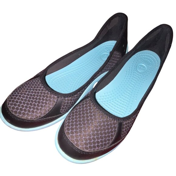 Pre-Loved Crocs Duet Busy Day Ballet Flats W Black & Blue Relaxed Fit - Picture 1 of 14